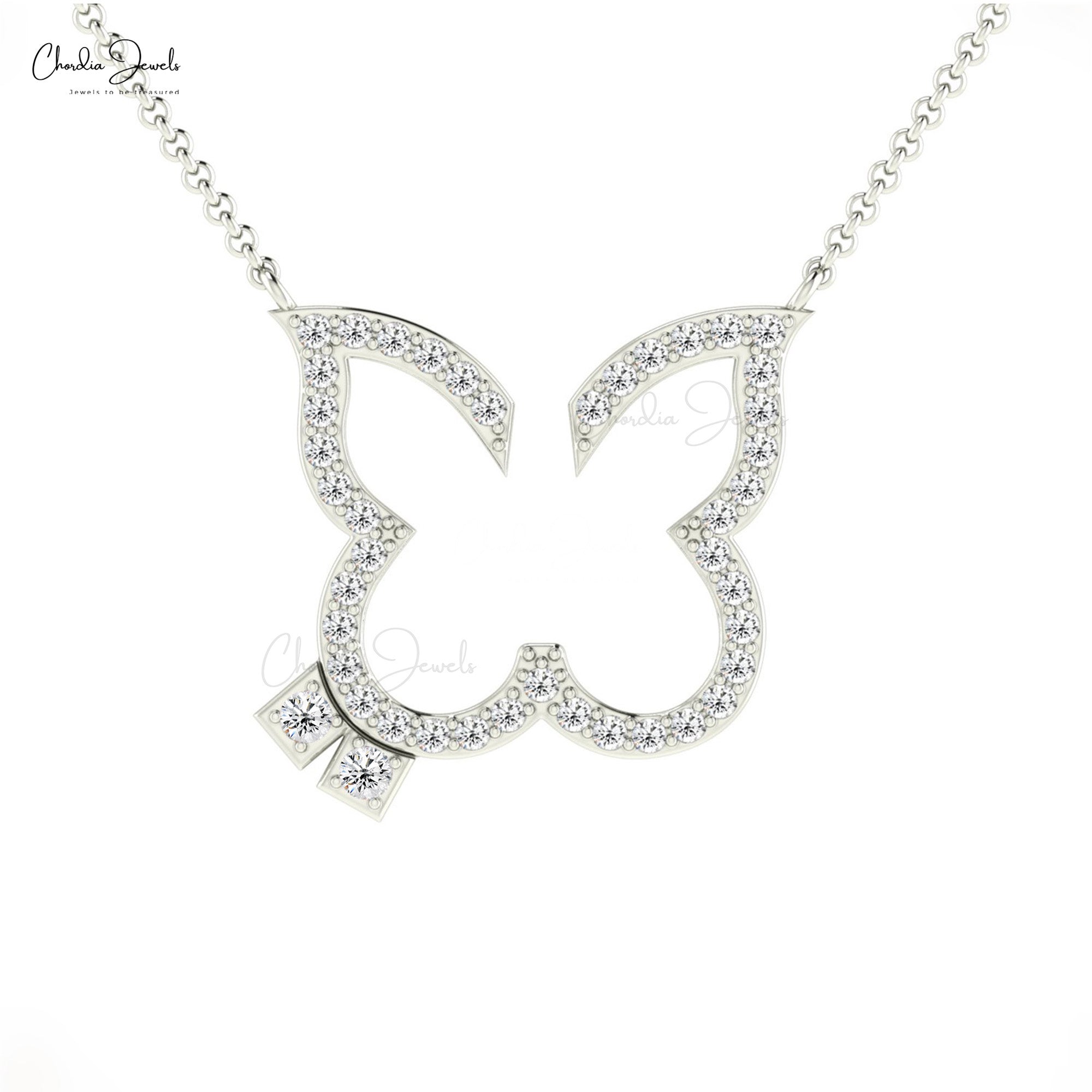 Open Butterfly 0.39 Round Diamond Solid 14k Gold Dainty Chain Necklace For Her