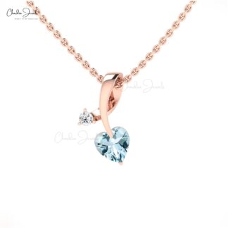 AAA Aquamarine Twisted Diamond Pendant 14k Solid Gold Pendant For Women’s