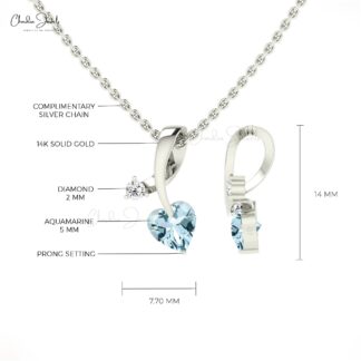 AAA Aquamarine Twisted Diamond Pendant 14k Solid Gold Pendant For Women’s