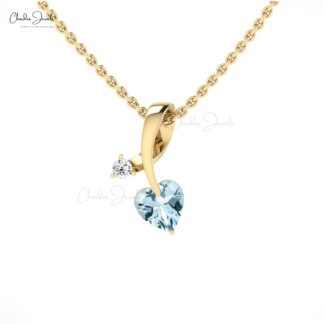 AAA Aquamarine Twisted Diamond Pendant 14k Solid Gold Pendant For Women’s
