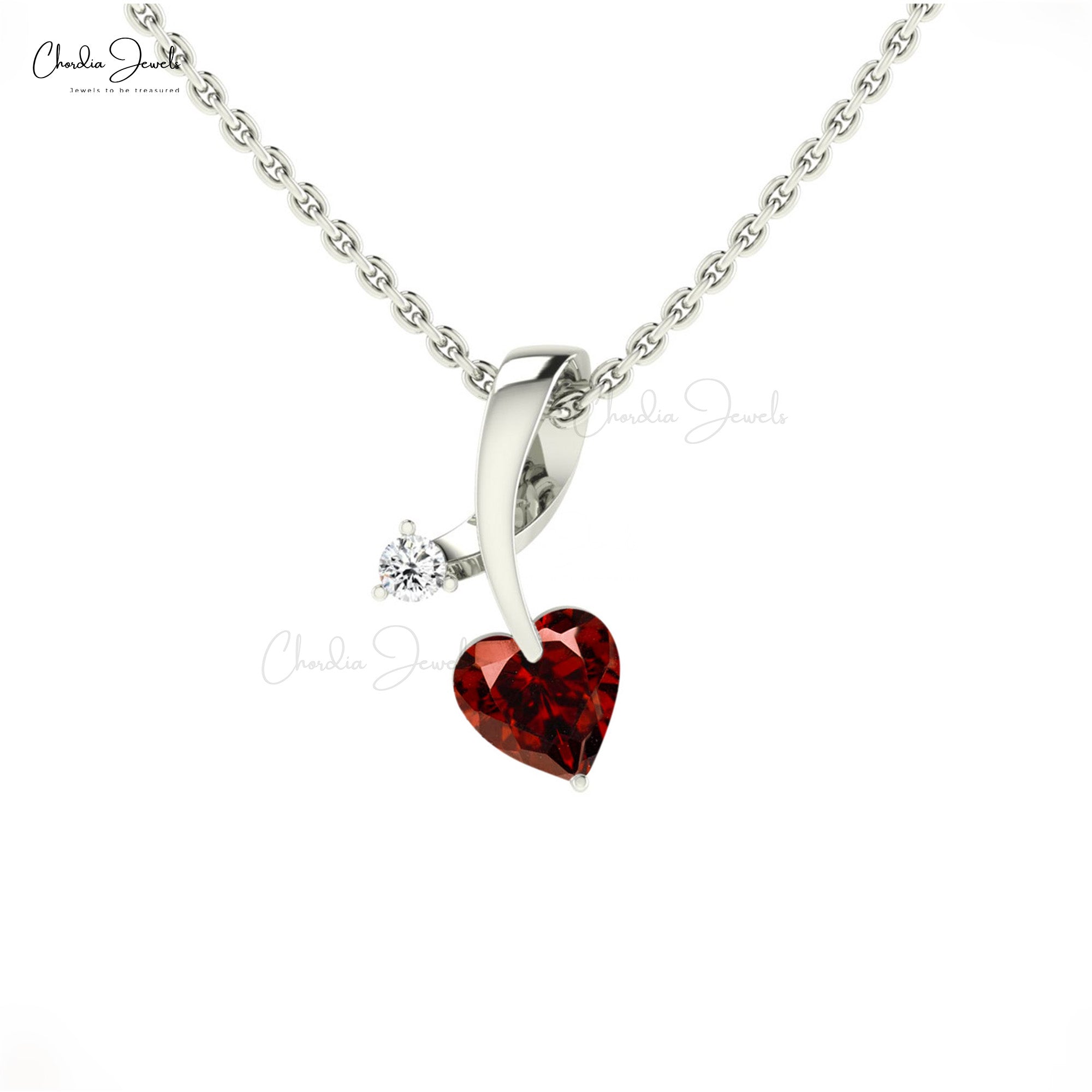 Dual Birthstone Pendant In Real 14k Gold Red Garnet 5mm Heart Cut & G-H Diamond Pendants