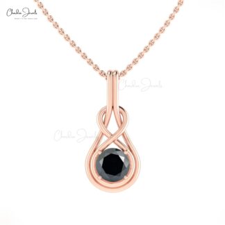 Solitaire Infinity Pendant In 14k Solid Gold Black Diamond 0.94 Ct Round Cut Pendants