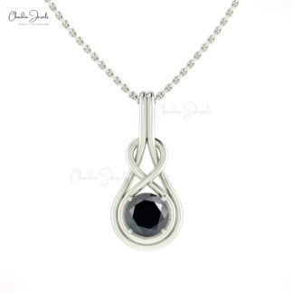 Solitaire Infinity Pendant In 14k Solid Gold Black Diamond 0.94 Ct Round Cut Pendants