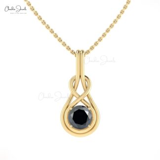 Solitaire Infinity Pendant In 14k Solid Gold Black Diamond 0.94 Ct Round Cut Pendants