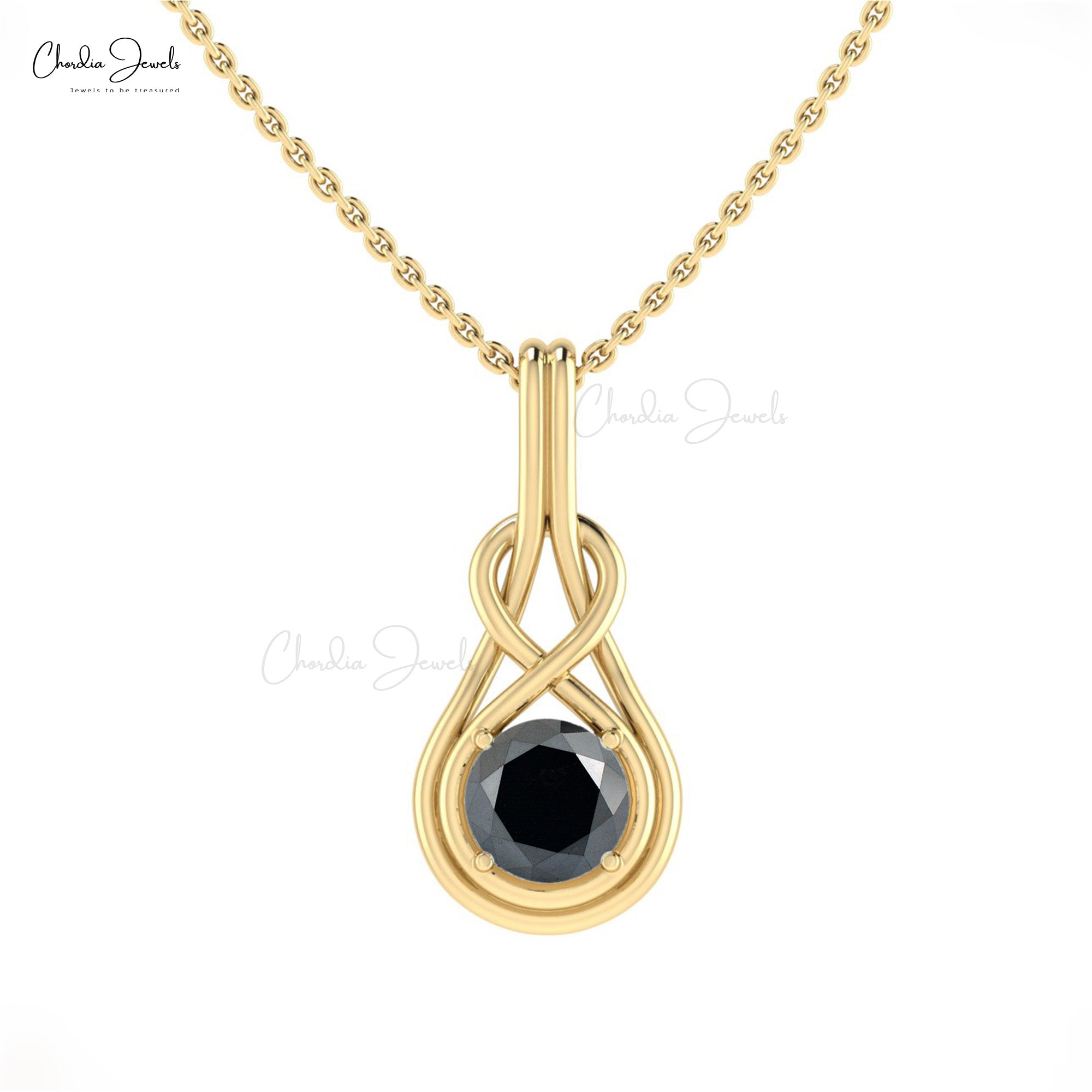 Solitaire Infinity Pendant In 14k Solid Gold Black Diamond 0.94 Ct Round Cut Pendants
