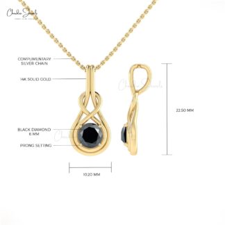 Solitaire Infinity Pendant In 14k Solid Gold Black Diamond 0.94 Ct Round Cut Pendants