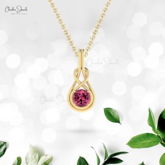 Infinity Round Cut Pendant In 14k Pure Gold Pink Tourmaline October Birthstone Necklaces