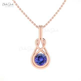 Single Stone Infinity Pendant With 6mm Tanzanite Prong Set In 14k Real Gold Necklace