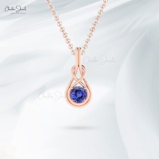 Single Stone Infinity Pendant With 6mm Tanzanite Prong Set In 14k Real Gold Necklace