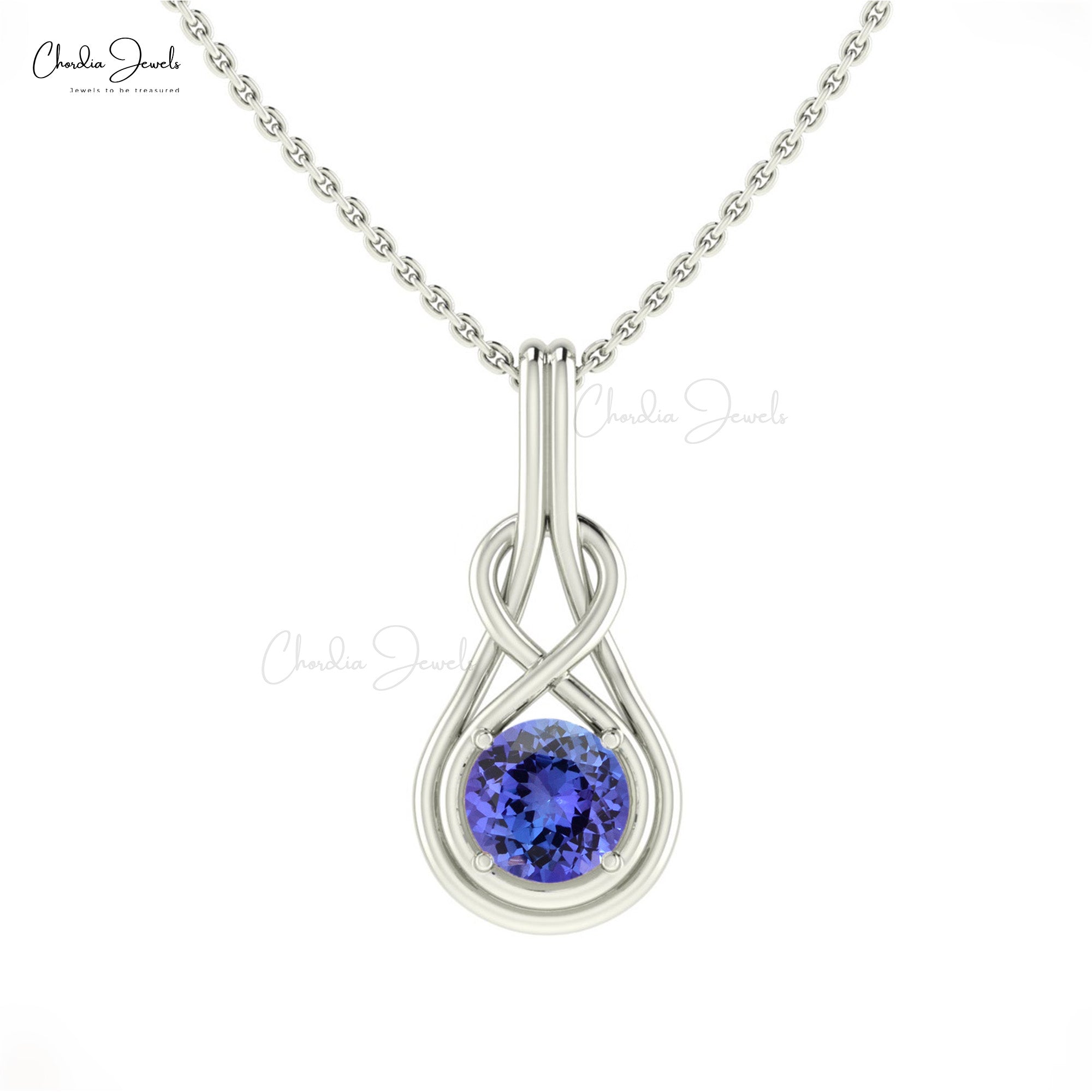 Single Stone Infinity Pendant With 6mm Tanzanite Prong Set In 14k Real Gold Necklace