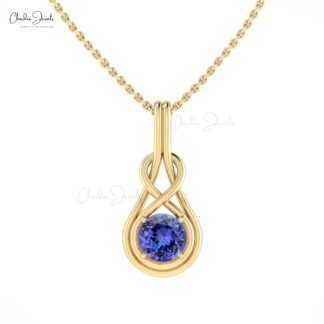 Single Stone Infinity Pendant With 6mm Tanzanite Prong Set In 14k Real Gold Necklace