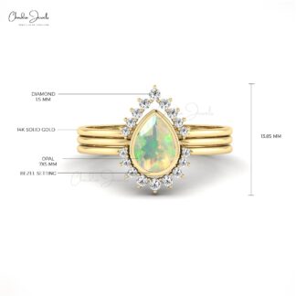 Pear Shape Opal Stacking Ring In 14k Real Gold Diamond And Gemstone Fine Jewelry