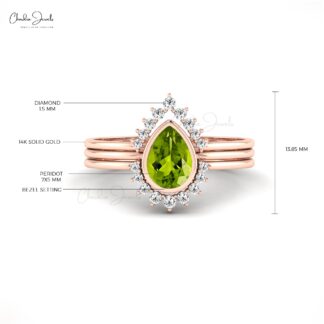 Solid 14k Gold Stackable Band With 7x5mm Peridot August Birthstone And Diamond Rings