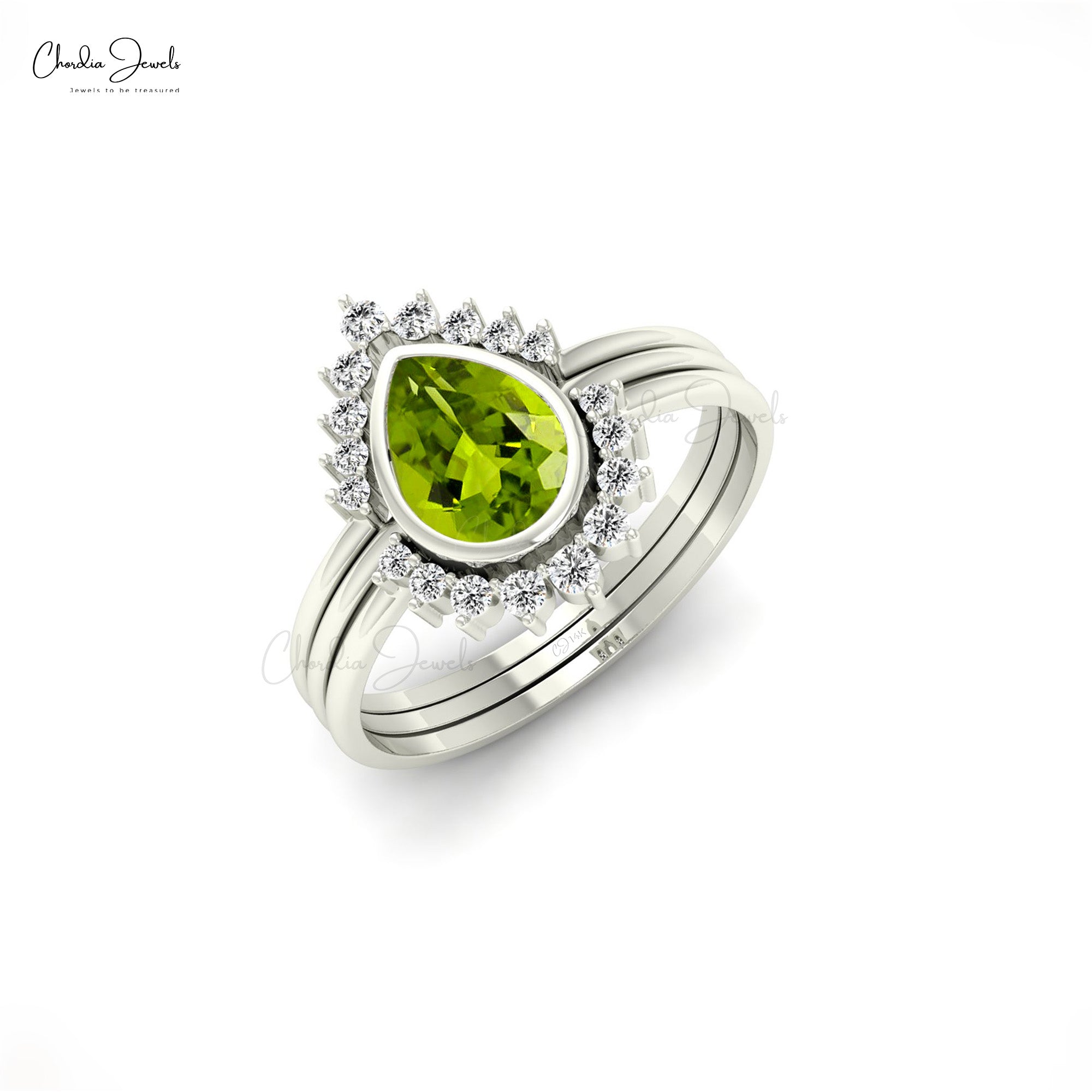 Solid 14k Gold Stackable Band With 7x5mm Peridot August Birthstone And Diamond Rings