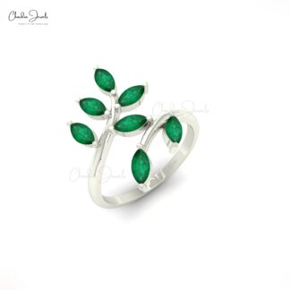 Seven Stone Leaf Ring In 14k Real Gold Natural Emerald Gemstone Delicate Ring For Love
