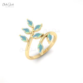 Leafy Style Marquise Cut Ring With 1.19 Ct Fire Opal 7 Stone Ring In 14k Real Gold