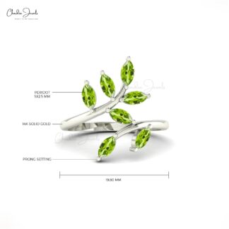 Marquise Gemstone Ring in 14k Real Gold Green Peridot 7 Stone Prong Set Ring