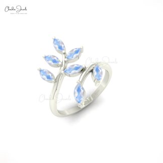 Leaf Design 5×2.5mm Marquise Cut Rainbow Moonstone Wedding Ring