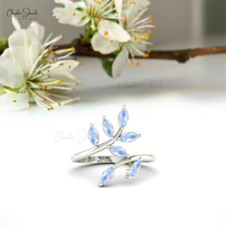 Leaf Design 5×2.5mm Marquise Cut Rainbow Moonstone Wedding Ring