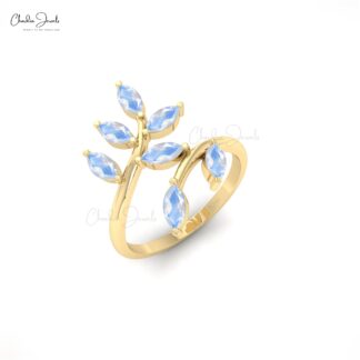 Leaf Design 5×2.5mm Marquise Cut Rainbow Moonstone Wedding Ring
