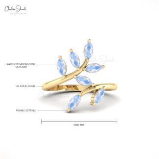 Leaf Design 5×2.5mm Marquise Cut Rainbow Moonstone Wedding Ring
