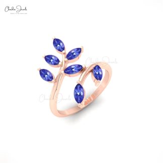 AAA Tanzanite 7 Stone Ring With 5×2.5mm Marquise Cut Prong Set In 14k Real Gold Ring
