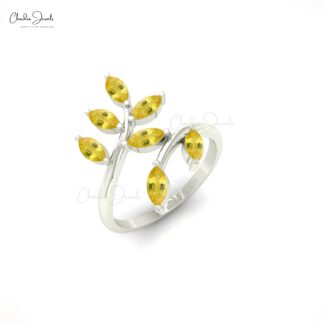 Delicate 7 Stone Ring In 0.91 Ct Yellow Sapphire Gemstone 14k Real Gold Leaf Jewelry