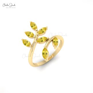 Delicate 7 Stone Ring In 0.91 Ct Yellow Sapphire Gemstone 14k Real Gold Leaf Jewelry