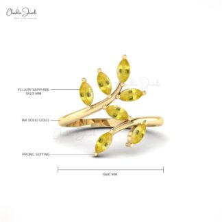 Delicate 7 Stone Ring In 0.91 Ct Yellow Sapphire Gemstone 14k Real Gold Leaf Jewelry