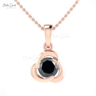 Round Single Stone Pendant With 7mm Black Diamond Twisted Necklace In 14k Solid Gold