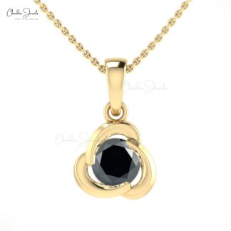 Round Single Stone Pendant With 7mm Black Diamond Twisted Necklace In 14k Solid Gold