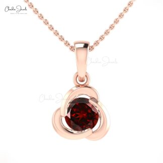 Dainty Solitaire Pendant With 7mm Red Garnet Pressure Set In Real 14k Gold Mom Necklace