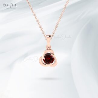 Dainty Solitaire Pendant With 7mm Red Garnet Pressure Set In Real 14k Gold Mom Necklace