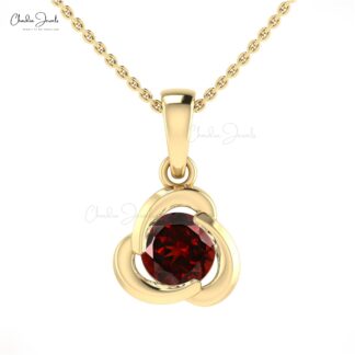 Dainty Solitaire Pendant With 7mm Red Garnet Pressure Set In Real 14k Gold Mom Necklace
