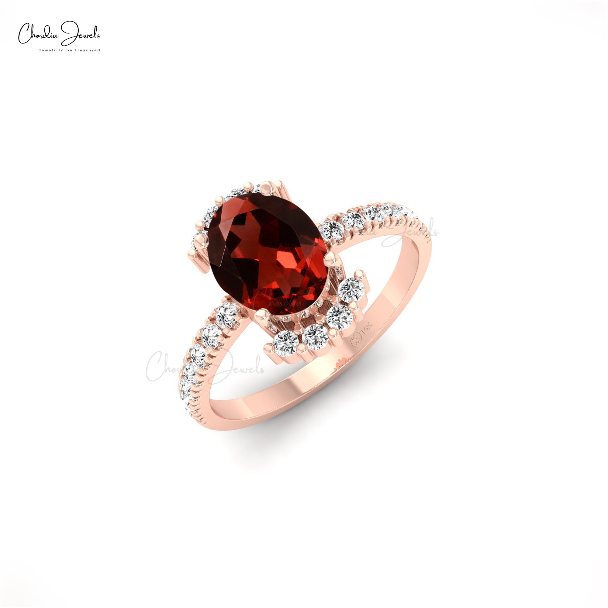 Half Halo Gemstone Ring In 14k Solid Gold Garnet And G-H Diamond Promise Ring