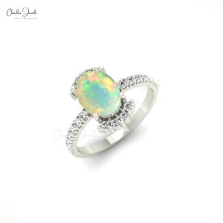 Half Halo Wedding Ring In 14k Solid Gold Fire Opal 1.34 Ct Gemstone And Diamond Ring