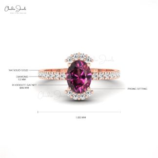 Half Halo Diamond Ring With 1.34 Ct Rhodolite Garnet 14k Solid Gold Wedding Ring
