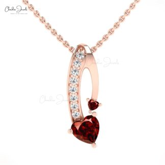 Two Birthstone Twisted Pendant With 0.78 Ct Red Garnet Diamond 14k Gold Fine Jewelry