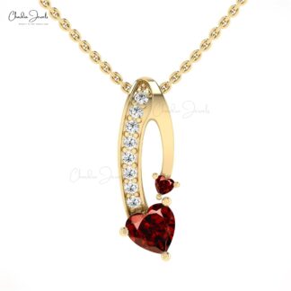 Two Birthstone Twisted Pendant With 0.78 Ct Red Garnet Diamond 14k Gold Fine Jewelry
