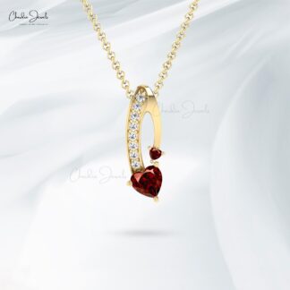 Two Birthstone Twisted Pendant With 0.78 Ct Red Garnet Diamond 14k Gold Fine Jewelry