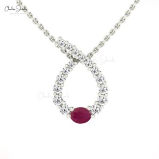 Real 14k Gold Twisted Pendant In 0.14 Ct Burma Ruby July Birthstone Diamond Fine Jewelry