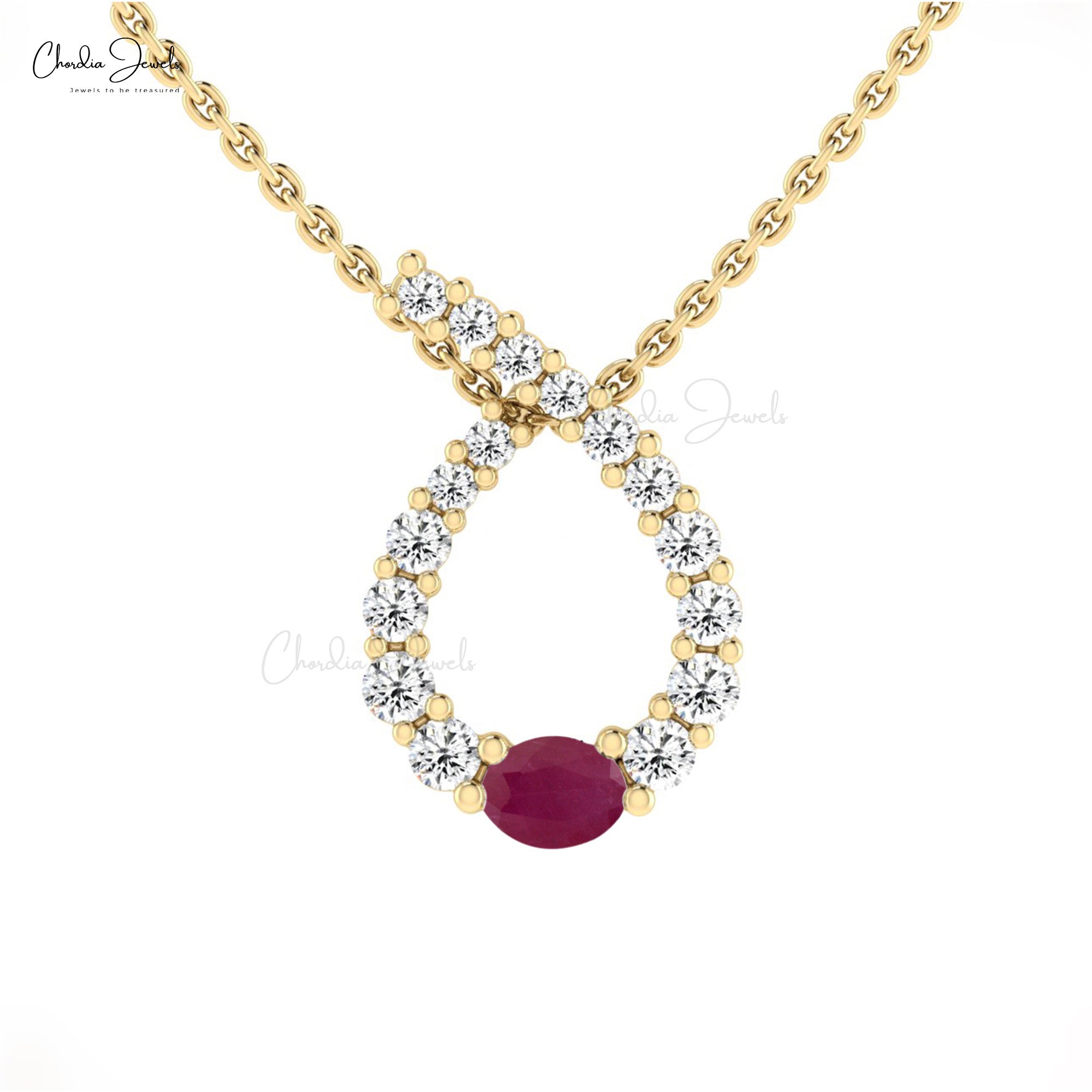 Real 14k Gold Twisted Pendant In 0.14 Ct Burma Ruby July Birthstone Diamond Fine Jewelry
