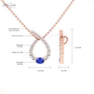 Dual Birthstone Twisted Pendant With 0.19 Ctw Tanzanite And Diamond 14k Pure Gold Pendants