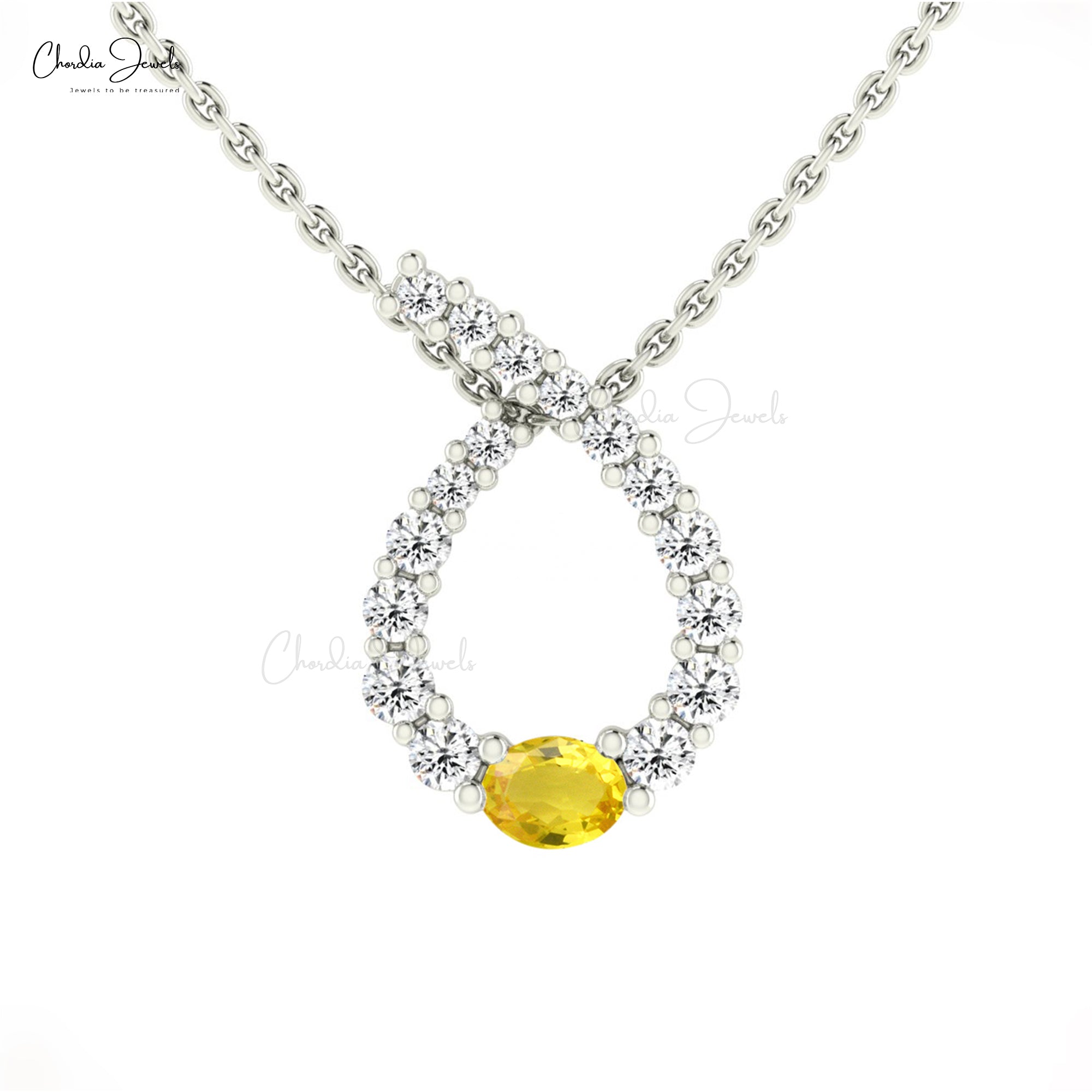 Twisted Minimal Pendant In 14k Real Gold Yellow Sapphire Diamond Curved Pendant For Her