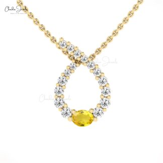 Twisted Minimal Pendant In 14k Real Gold Yellow Sapphire Diamond Curved Pendant For Her