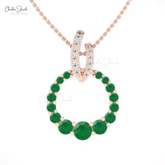 Open Circle Karma Pendant With 1.67 Ct Emerald And Diamond Necklace In 14k Real Gold