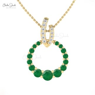 Open Circle Karma Pendant With 1.67 Ct Emerald And Diamond Necklace In 14k Real Gold