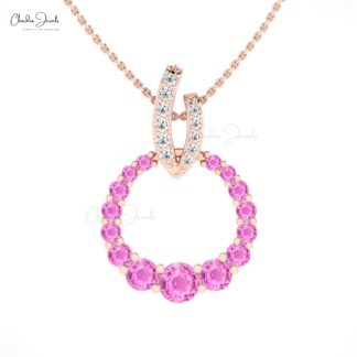 Solid 14k Gold Circle Pendant With 1.67 Ct Pink Sapphire Diamond Wedding Necklace