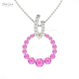 Solid 14k Gold Circle Pendant With 1.67 Ct Pink Sapphire Diamond Wedding Necklace