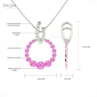 Solid 14k Gold Circle Pendant With 1.67 Ct Pink Sapphire Diamond Wedding Necklace